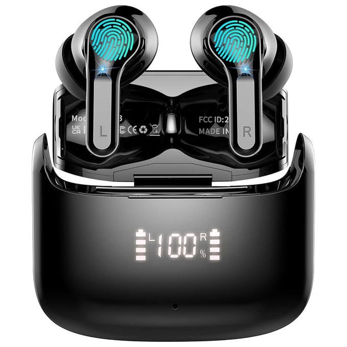 RFD auricolari wireless Bluetooth 5.3, custodia 300mAh, ricarica USB-C, certificazione IPX4, touch control, nero, compatibili Apple e Android