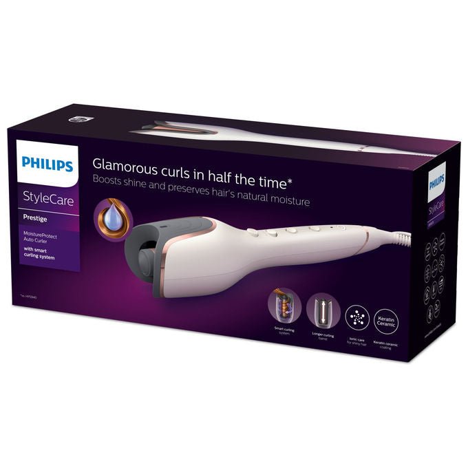 Philips arricciacapelli automatico BHB878-00, MoistureProtect, ceramica e cheratina, ionico, 27 opzioni styling, bianco