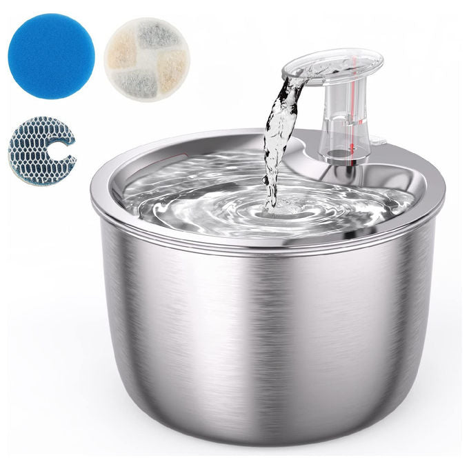 MollyandCody MC100001 Spring Fontana per Cani e Gatti 2 L Filtro Triplo Pompa Silenziosa 45 dB Acciaio Inox colore Bianco