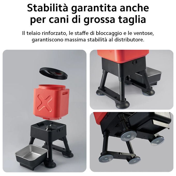Petoneer smart feeder Titan 14L, distributore automatico cibo cani, Wi-Fi, anti-inceppamento, doppia alimentazione USB e batteria, nero rosso