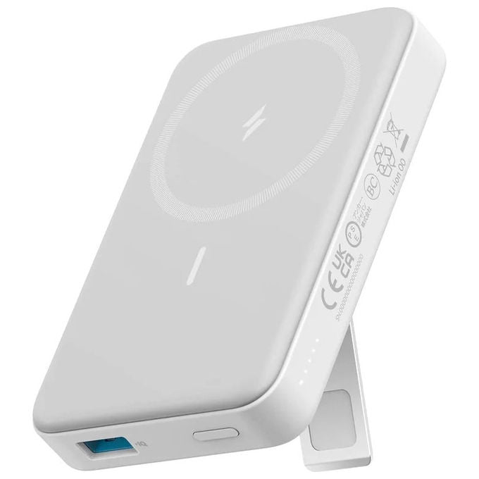 Anker powerbank magnetico MagGo 633, 10000 mAh, ricarica wireless 15W, USB-C 27W, compatibile MagSafe, bianco