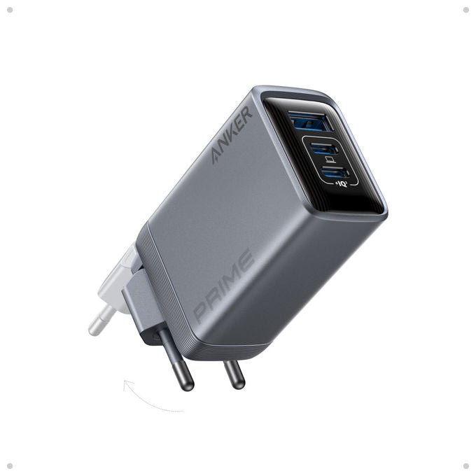 Anker caricabatterie Prime 100w GaN, 2 porte USB-C, 1 porta USB-A, ricarica rapida, 3 dispositivi, spina pieghevole, nero