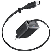 Anker nano caricabatterie 35w, due porte USB-C, cavo retrattile integrato 70 cm, ricarica rapida GaN, A2658G11, nero