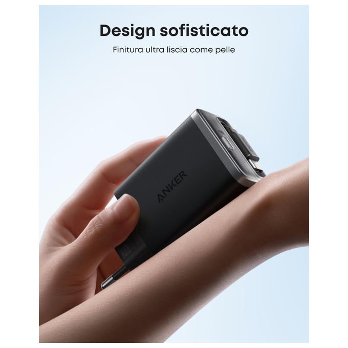 Anker nano caricabatterie 35w, due porte USB-C, cavo retrattile integrato 70 cm, ricarica rapida GaN, A2658G11, nero