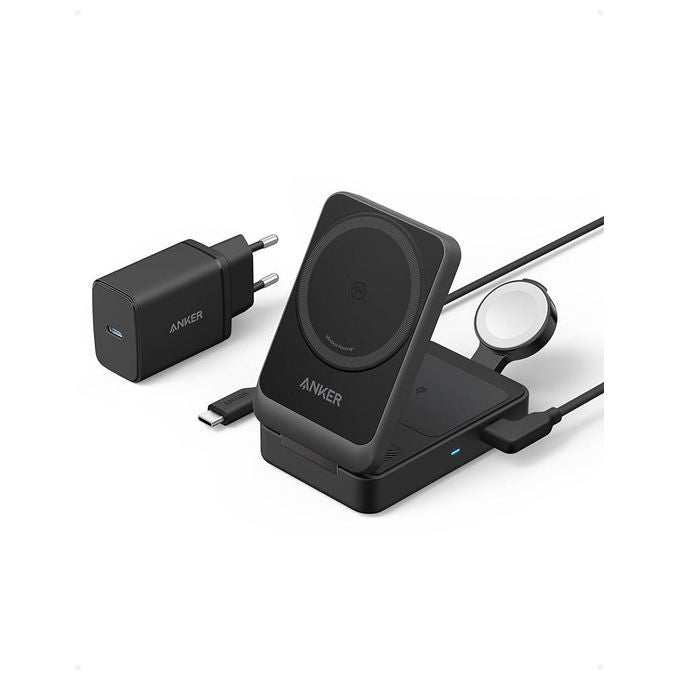 Anker MAGGO stazione di ricarica wireless 3 in 1, 15W, compatibile MagSafe, iPhone, Apple Watch, AirPods, nero