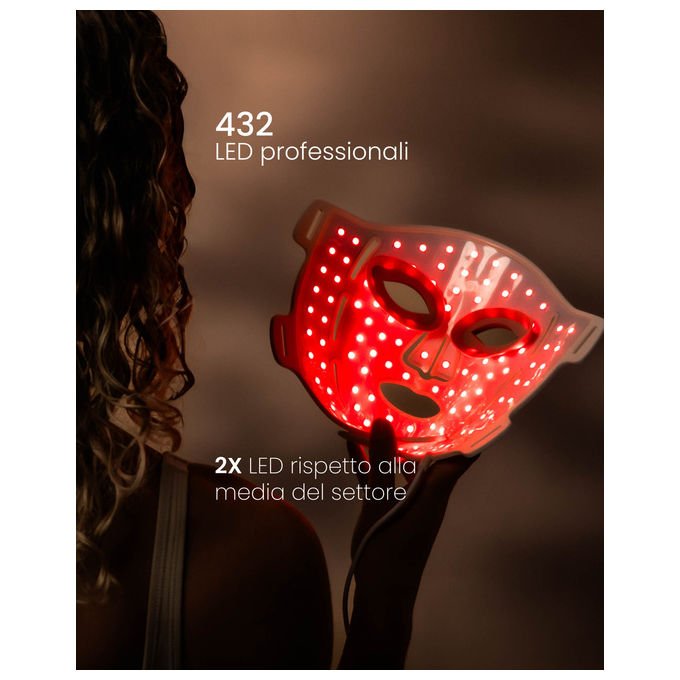 Renpho maschera viso led Artemis Blush E100B-1, 432 led, 4 modalita' luce, silicone morbido, copertura mento, bianco rosa