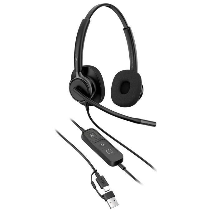 HP Poly cuffie stereo cablate Mission 425 USB, microfono integrato, nero, compatibile Windows, macOS, ChromeOS, Android, iOS