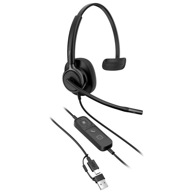 HP Poly cuffie stereo cablate Mission 425 USB, microfono integrato, nero, compatibile Windows, macOS, ChromeOS, Android, iOS