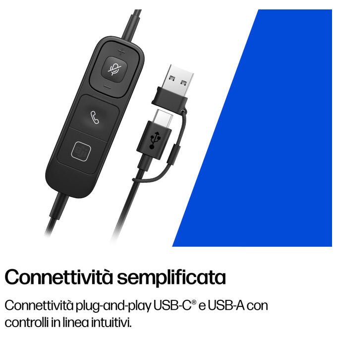 HP Poly cuffie stereo cablate Mission 425 USB, microfono integrato, nero, compatibile Windows, macOS, ChromeOS, Android, iOS