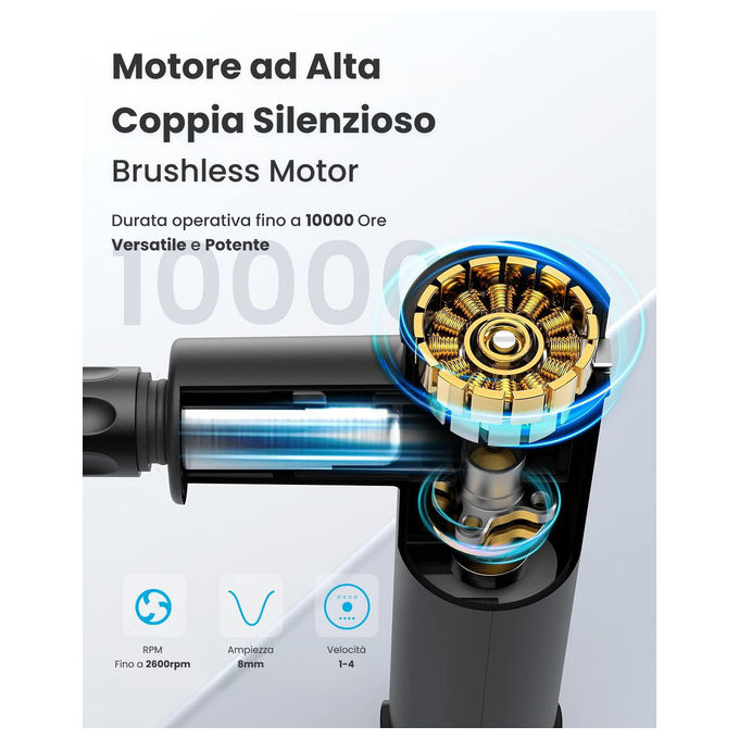 Renpho pistola massaggiante R-C004, manico estensibile rimovibile, 4 testine intercambiabili, 4 velocita' 1600-2600 rpm, nero