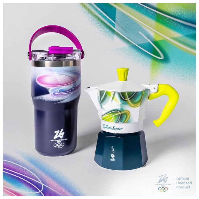 Bialetti tumbler mico MICO02, borraccia termica, 600 ml, acciaio inossidabile, tappo con cannuccia, Milano Cortina 2026, viola