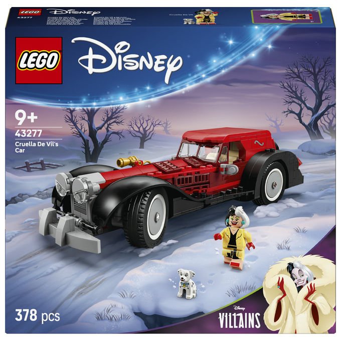 Lego Disney auto di Crudelia De Mon 43277, set costruzione 378 pezzi, minifigure e cane, eta' 9+