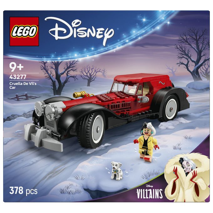 Lego Disney auto di Crudelia De Mon 43277, set costruzione 378 pezzi, minifigure e cane, eta' 9+