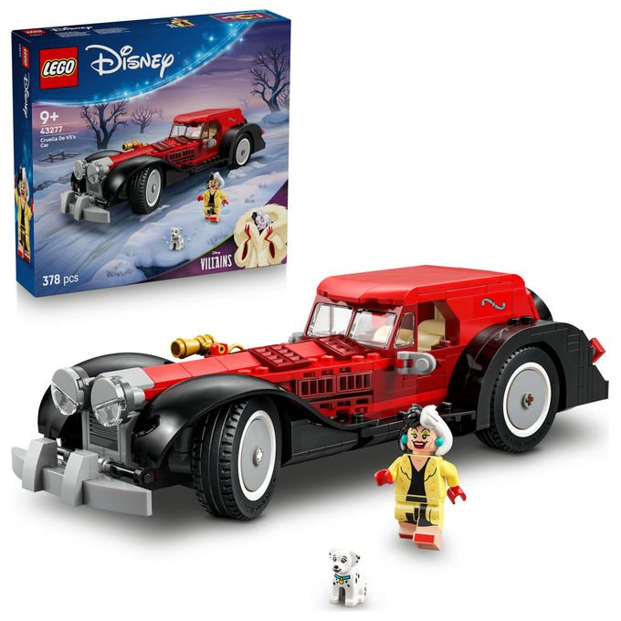 Lego Disney auto di Crudelia De Mon 43277, set costruzione 378 pezzi, minifigure e cane, eta' 9+