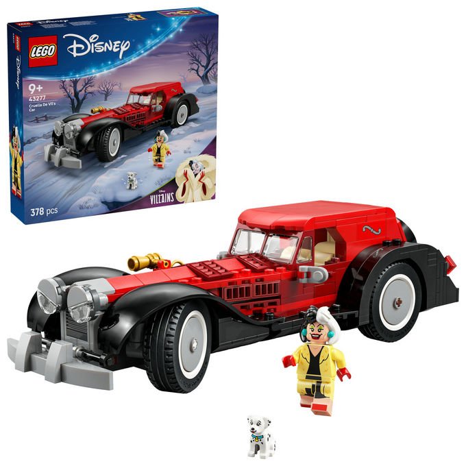 Lego Disney auto di Crudelia De Mon 43277, set costruzione 378 pezzi, minifigure e cane, eta' 9+