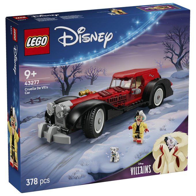 Lego Disney auto di Crudelia De Mon 43277, set costruzione 378 pezzi, minifigure e cane, eta' 9+
