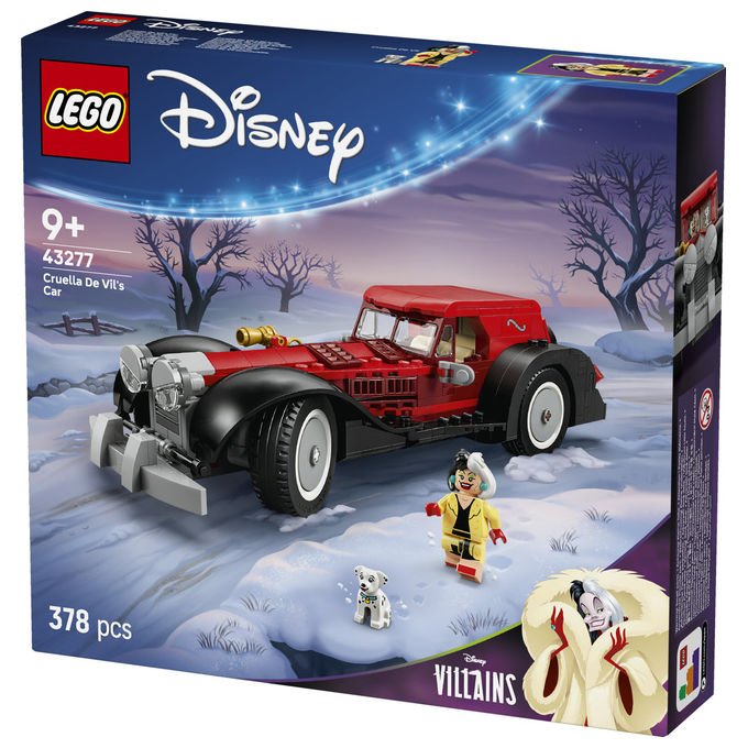 Lego Disney auto di Crudelia De Mon 43277, set costruzione 378 pezzi, minifigure e cane, eta' 9+