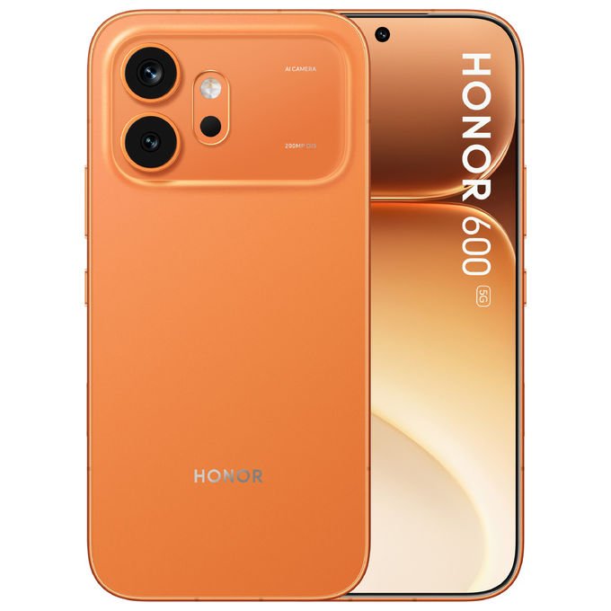 Honor 600 smartphone 5G, 6.57'' AMOLED 120Hz, 200 MP, 8 GB RAM, 512 GB, batteria 6400 mAh, IP68, arancione