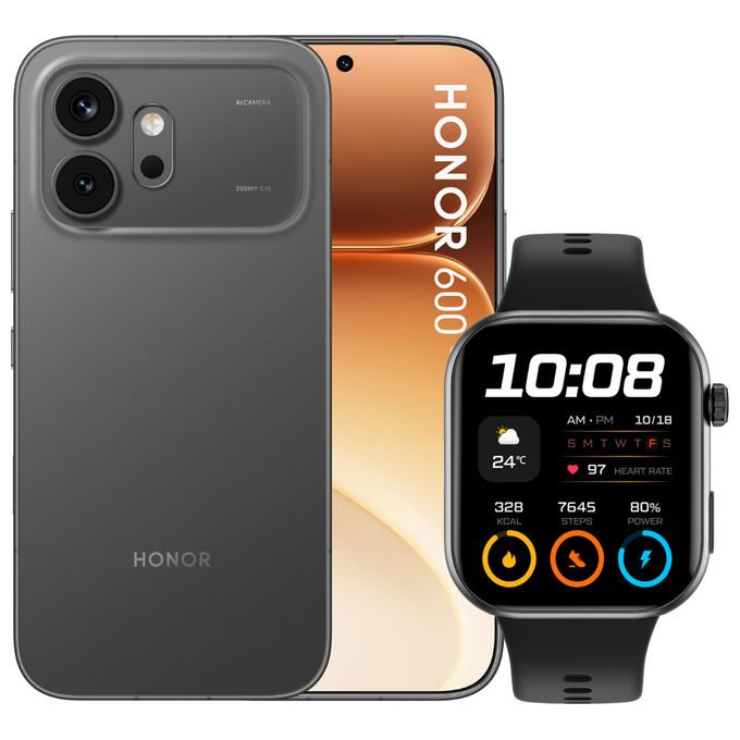 Honor 600 smartphone 5G, 6.57'' AMOLED 120Hz, Snapdragon 7 Gen 4, 8 GB RAM, 256 GB, 200 MP, batteria 6400 mAh, IP68, nero
