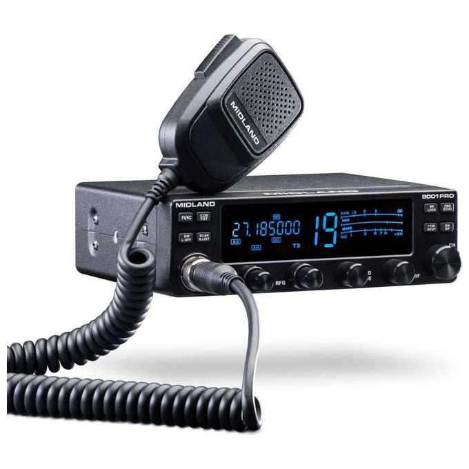 Midland 8001 Pro, radio CB con SSB, 40 canali AM-FM-SSB, 12W, display LCD 4,25'', filtri ANL-NB, VOX, dual watch