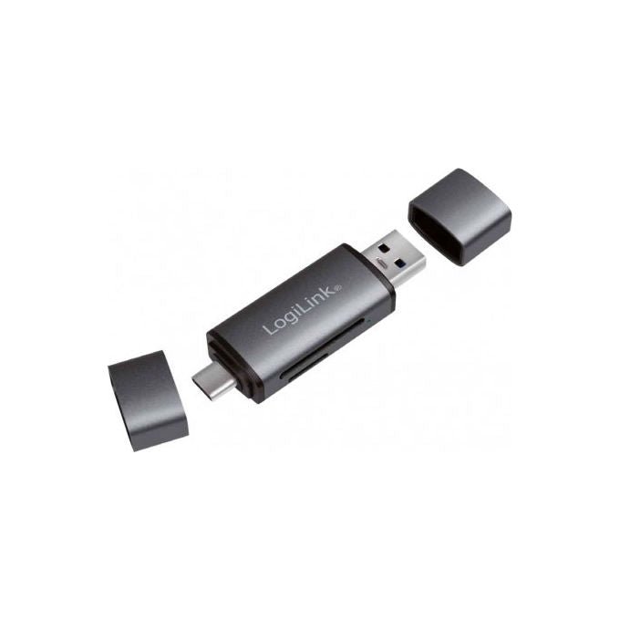 Logilink lettore di schede USB 3.2 Gen 1, SD e MicroSD, connessioni USB-C e USB-A, fino a 5 Gbps, alluminio grigio scuro