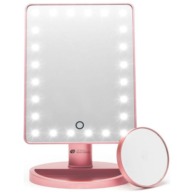 Rio specchio da trucco 24 led dimmerabili, touch, ingrandimento 10x, specchietto rimovibile, rotazione 180 gradi, rosa gold