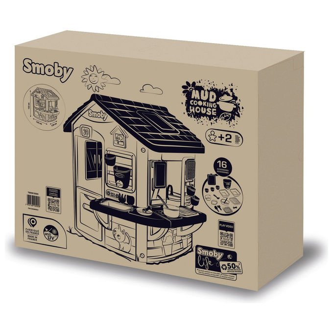 Smoby casetta dei pasticci mud cooking house, 16 accessori, gioco all'aperto, anti-UV, plastica riciclata, dai 2 anni
