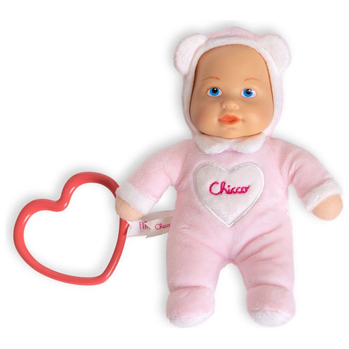 Chicco My Doudou Doll Fiore, bambola morbida 18 cm, testa in vinile, anello cuore sensoriale, lavabile in lavatrice, 0+ mesi