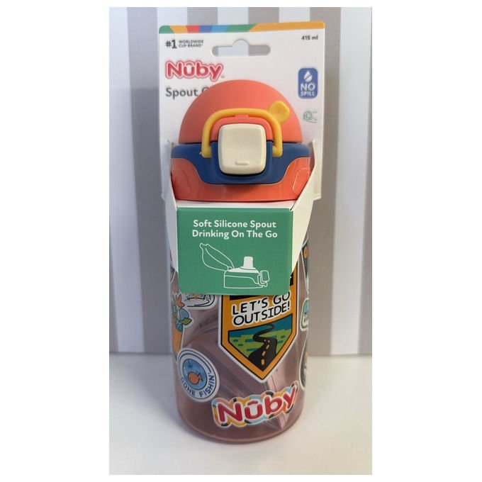 Nuby tazza con beccuccio in silicone morbido, 415 ml, per neonati 6+ mesi, design ergonomico, 2 colori assortiti