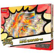 Pokémon collezione mega, Megaevoluzione ascesa eroica, Emboar-ex, Feraligatr-ex, Meganium-ex, carte promozionali olografiche, 4 buste espansione