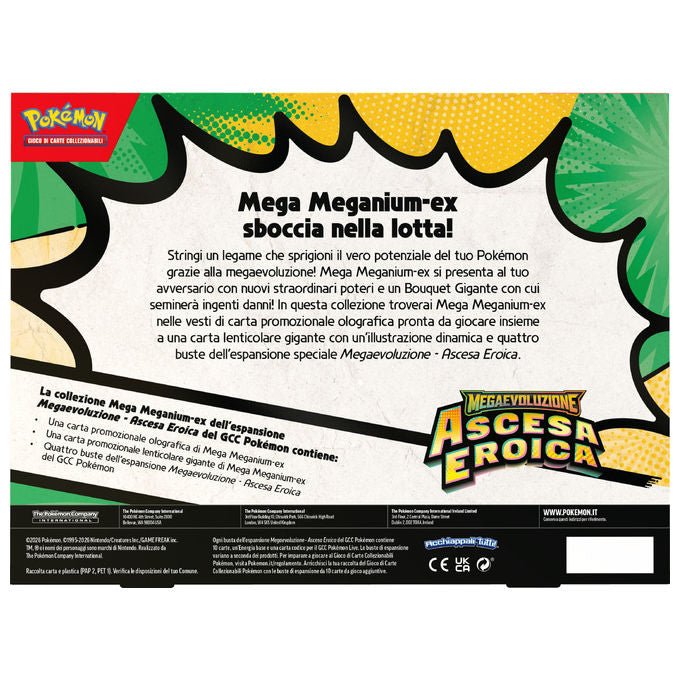 Pokémon collezione mega, Megaevoluzione ascesa eroica, Emboar-ex, Feraligatr-ex, Meganium-ex, carte promozionali olografiche, 4 buste espansione