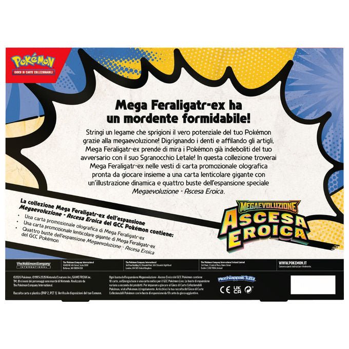 Pokémon collezione mega, Megaevoluzione ascesa eroica, Emboar-ex, Feraligatr-ex, Meganium-ex, carte promozionali olografiche, 4 buste espansione