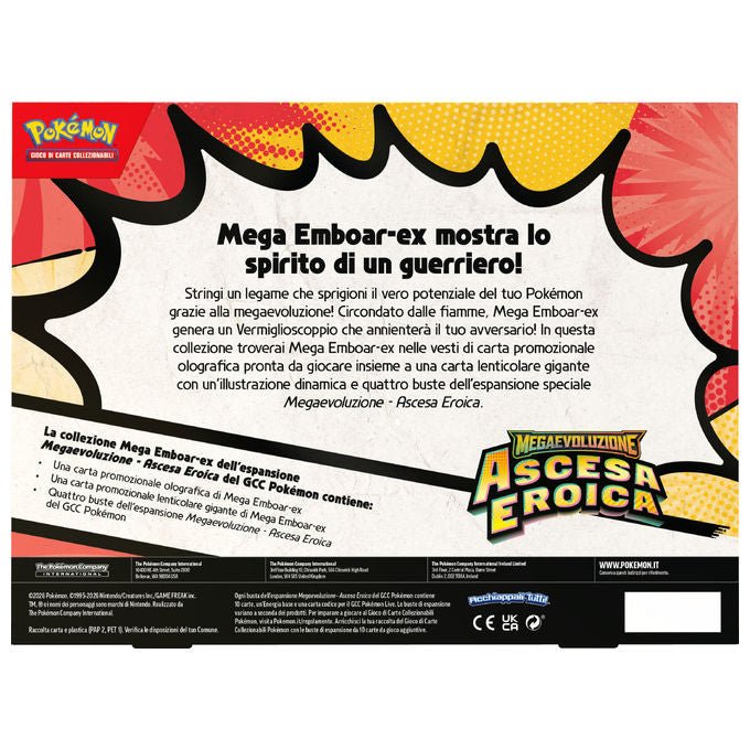 Pokémon collezione mega, Megaevoluzione ascesa eroica, Emboar-ex, Feraligatr-ex, Meganium-ex, carte promozionali olografiche, 4 buste espansione