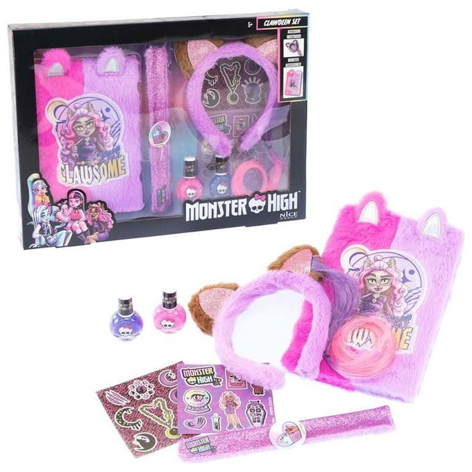 Nice Monster High Clawdeen set diario segreto peloso, cerchietto, bracciale, smalti, stickers, eta' 5+