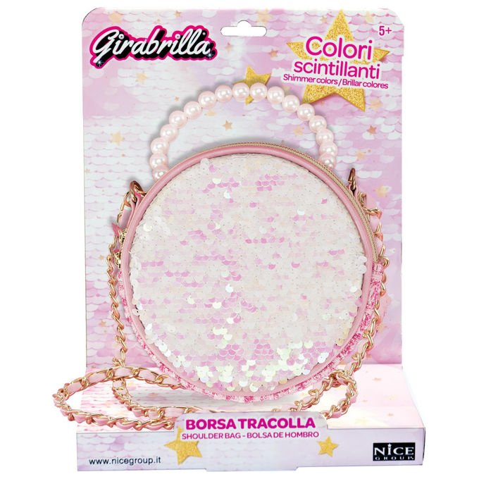 Girabrilla borsetta Lulu' Crush, paillettes reversibili, maniglia di perline, charms a cuore, tracolla, rosa pastello, 5+