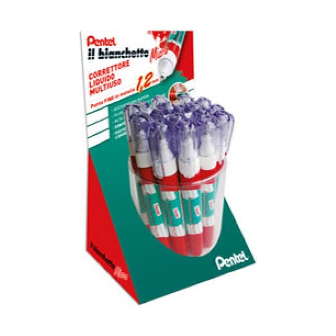 Pentel bianchetto micro correttore liquido a penna, espositore 36 pezzi, 7 ml, punta in metallo 1.2 mm, fusto flessibile, asciugatura rapida