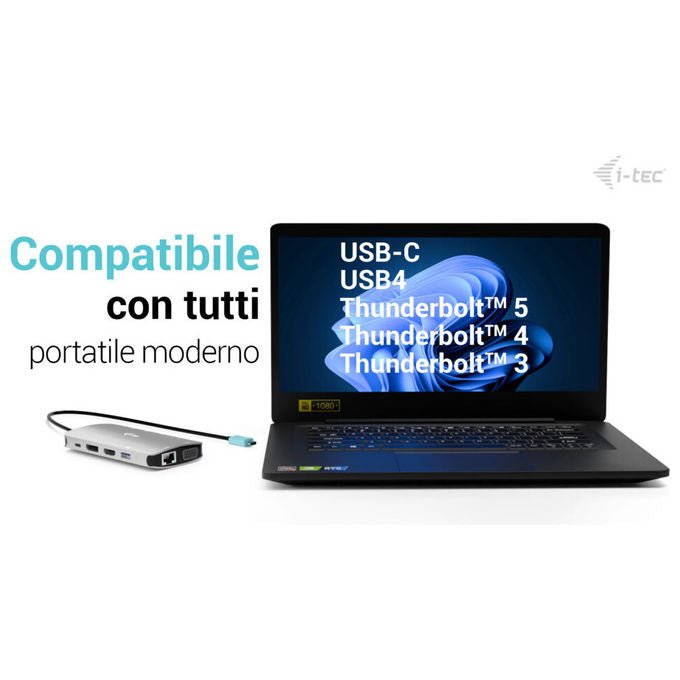 I-tec docking station usb-c, 3 monitor, hdmi, displayport, vga, power delivery 100w, gigabit ethernet, 5 porte usb, 4k, plug and play