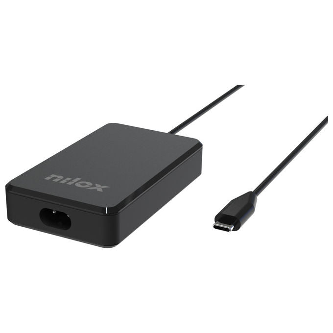 Nilox caricabatterie GaN USB-C 100W, ricarica rapida Power Delivery, per laptop tablet smartphone, nero, NXPDCGAN100W