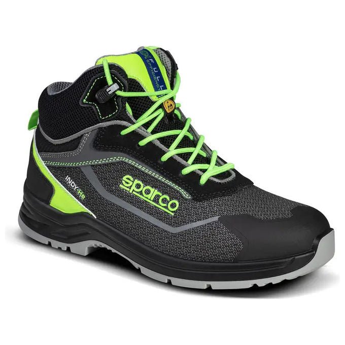 Sparco scarpe antinfortunistiche Indy-He Ranger, S3S ESD, suola FlexGrip+ Ladder Grip, antistatica, taglia 39, nero verde fluorescente