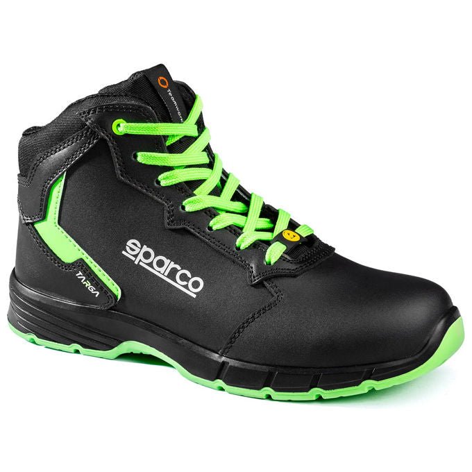 Sparco Indy He Ranger, scarpe antinfortunistiche uomo donna, S3S ESD SRC, puntale in vetroresina, nero verde fluo, taglia 43