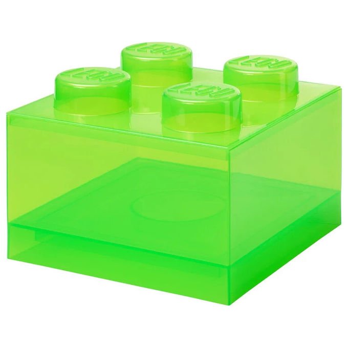 Room Copenhagen LEGO mattoncino contenitore 4 perni, coperchio superiore, verde chiaro traslucido, impilabile, 5,7 litri, 25x25x18 cm