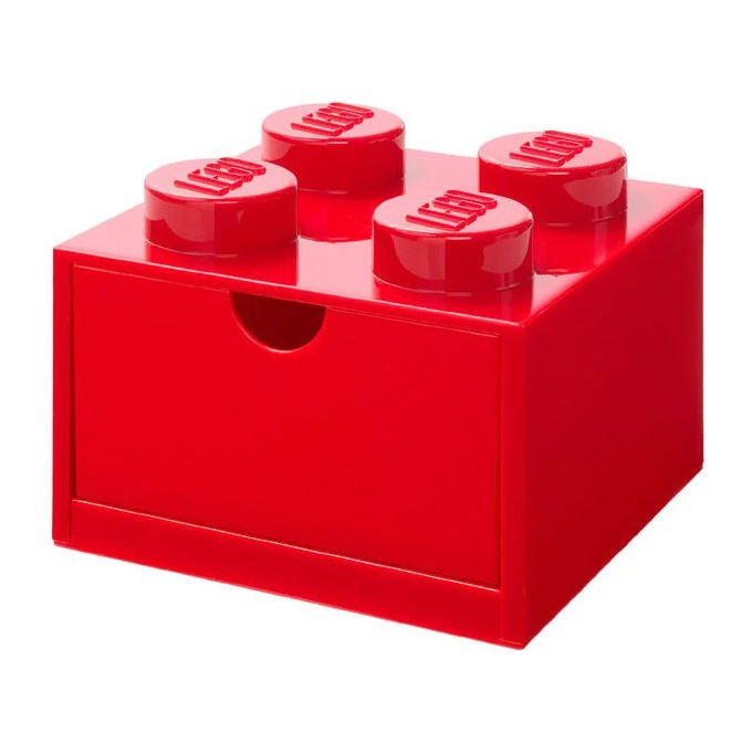 Room Copenhagen, cassetto da scrivania Lego 4, contenitore a mattoncino impilabile, rosso, organizer scrivania, polipropilene
