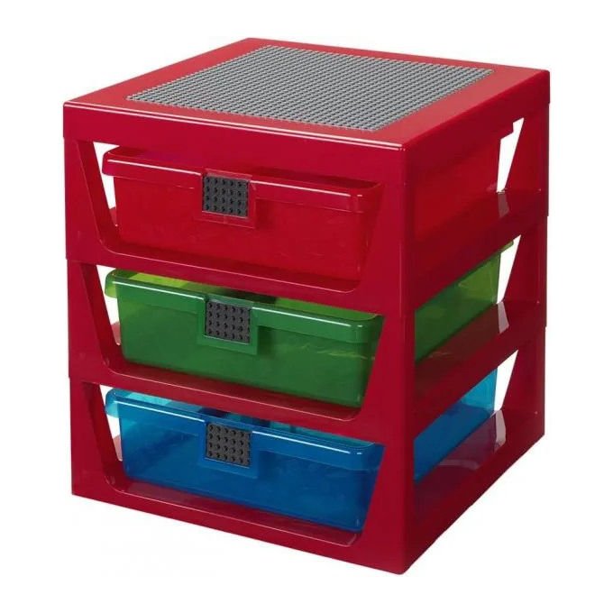 Room Copenhagen cassettiera LEGO a 3 cassetti, organizer mattoncini, base costruzione 32x32, blu