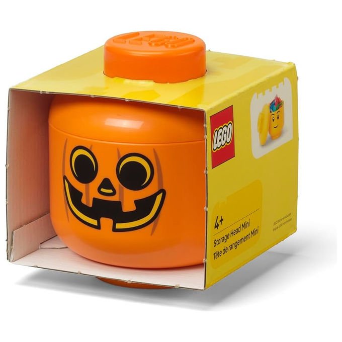 Room Copenhagen scatola portaoggetti testa LEGO mini zucca, arancione e nero, impilabile, in polipropilene