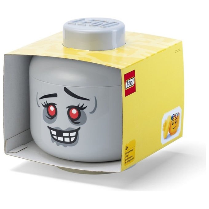 Lego contenitore testa small zombie, organizer impilabile, coperchio, polipropilene, 16x18,5 cm, 2 l, per bambini