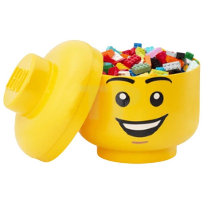 Room Copenhagen contenitore testa LEGO, Happy Boy, grande, 8,5 litri, impilabile, giallo, porta mattoncini