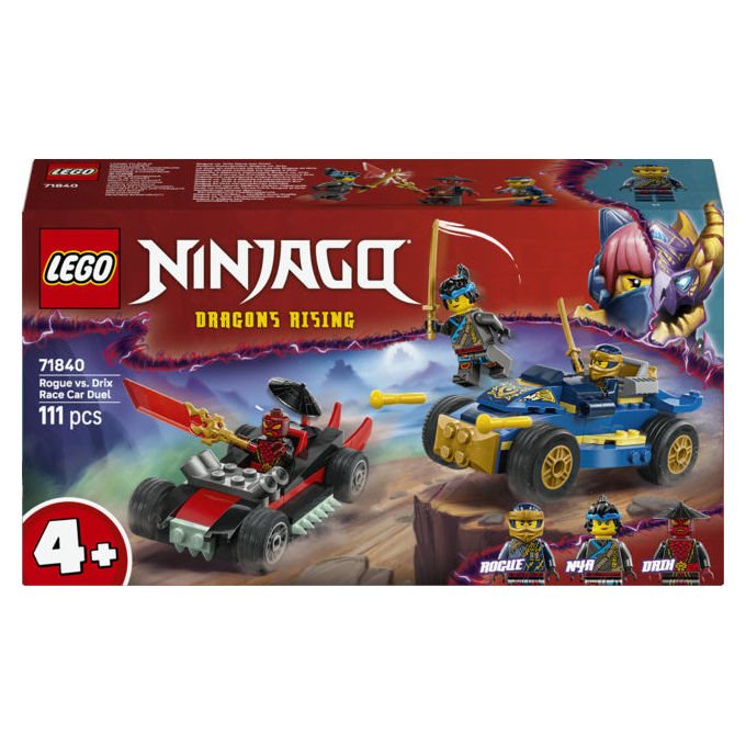 Lego Ninjago 71840 duello ad alta velocita' tra Rogue e Drix, 2 macchine giocattolo, 3 minifigure, 111 pezzi, 4+ anni