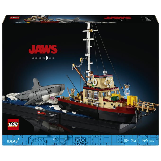 Lego Ideas 21350 Lo squalo, set da costruzione per adulti, diorama da collezione, 1497 pezzi, 3 minifigure, eta' 18+