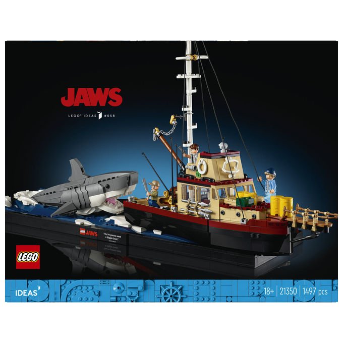 Lego Ideas 21350 Lo squalo, set da costruzione per adulti, diorama da collezione, 1497 pezzi, 3 minifigure, eta' 18+