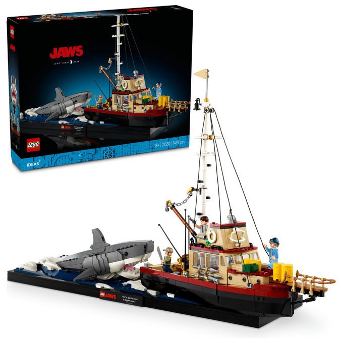 Lego Ideas 21350 Lo squalo, set da costruzione per adulti, diorama da collezione, 1497 pezzi, 3 minifigure, eta' 18+
